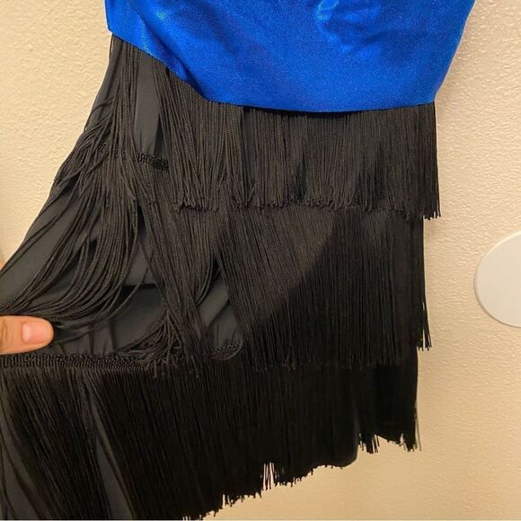 Weissman Dance costume black fringe flapper sequin blue 5361 Adult XLA - Picture 4 of 13